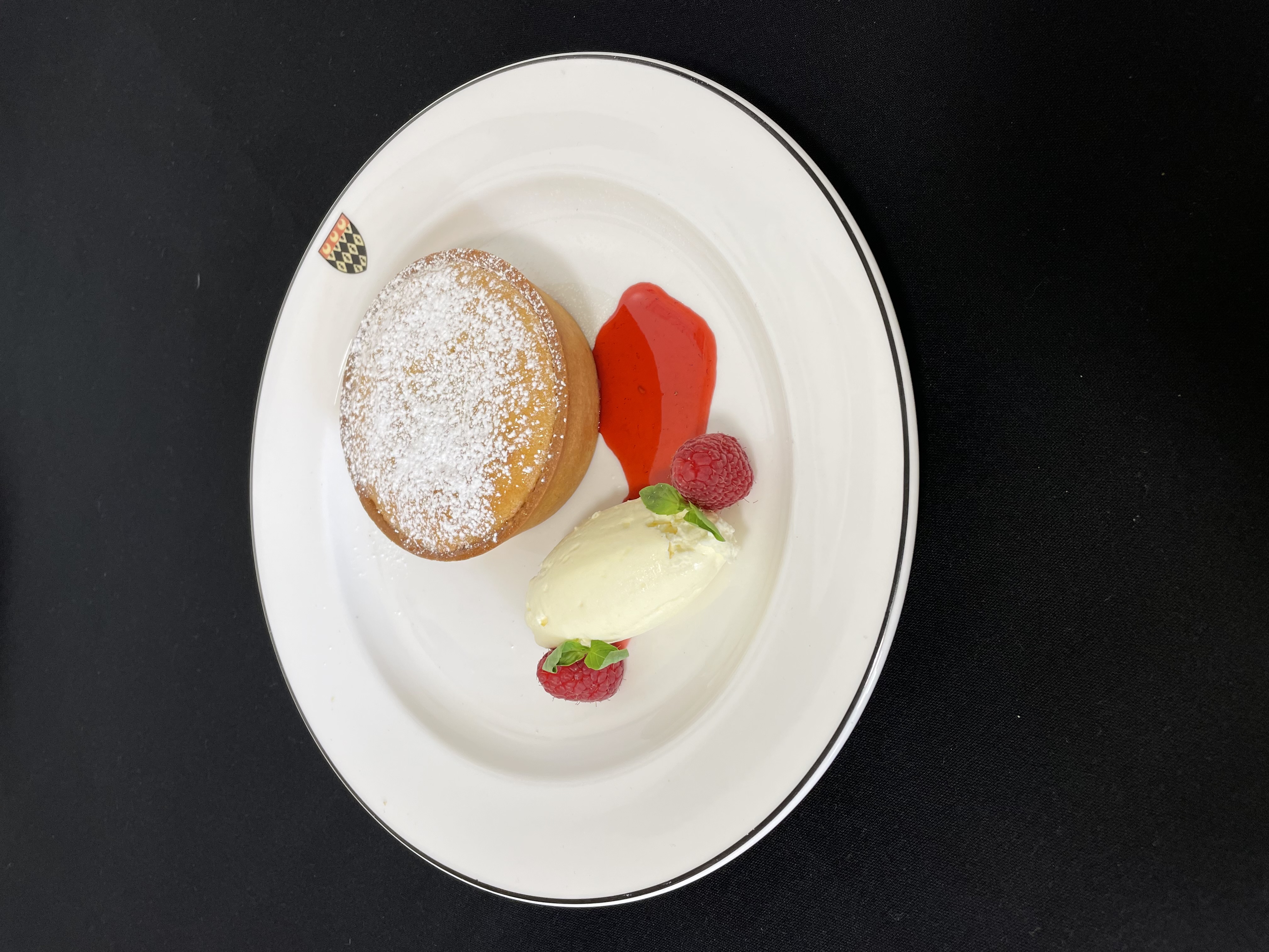 Bakewell tart: served with raspberries, Disaronno and vanilla Chantilly