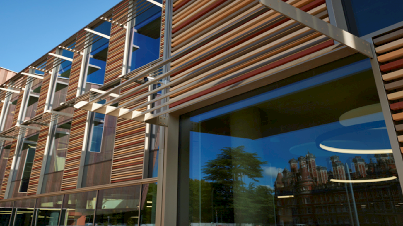 Emily Wilding Davison Building with Founders Building in reflection